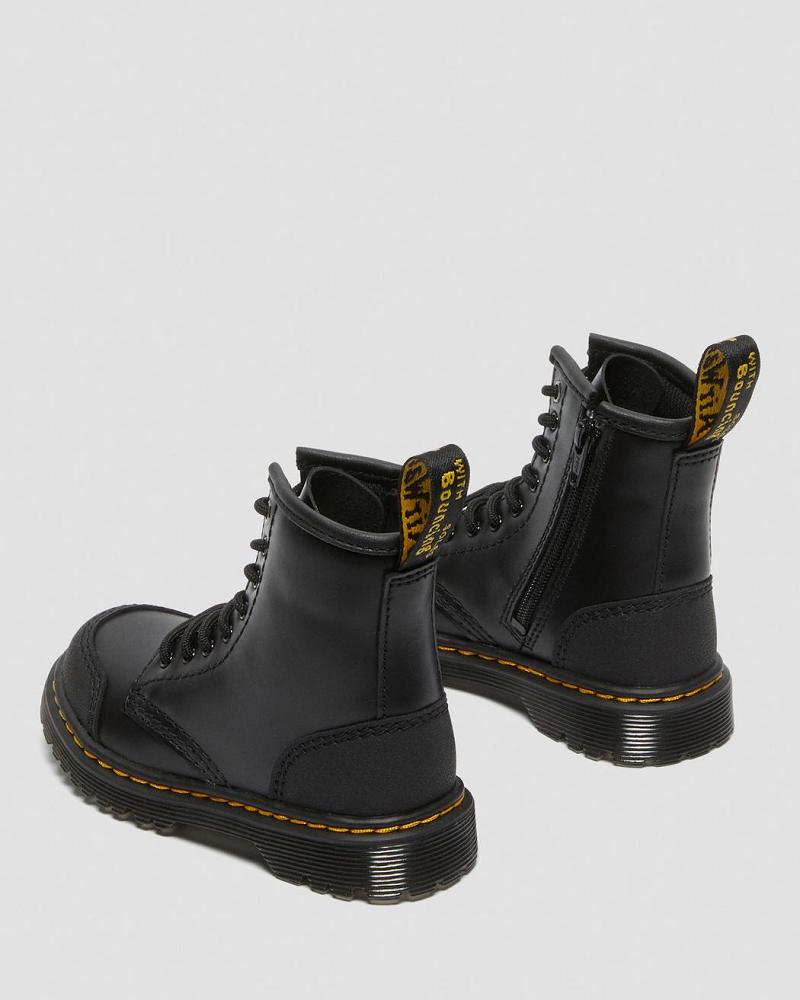 Dr Martens Toddler 1460 Overlay Læder Fritidsstøvler Børn Sort | DK 664NWY